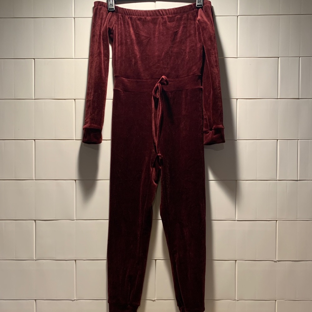 FASHION NOVA RED VELOUR JUMPSUIT